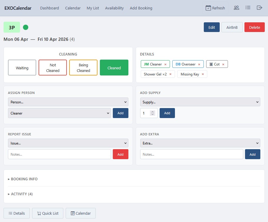 AirBnB Booking Calendar - Property Management